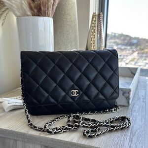 Chanel Black Quilted Lamb Leather Wallet on the Chain